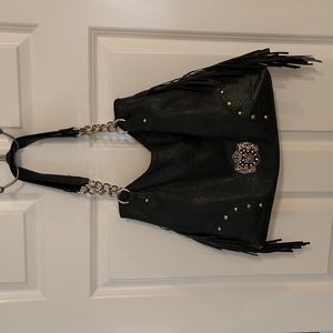 Fringe black shoulder bag Kathy van Zeeland